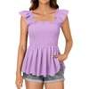 image:imageLYANER Womens Square Neck Ruffle Cap Short Sleeve Smocked Summer Peplum Top Babydoll Flowy Blouse TankSolid Lilac