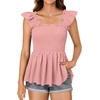 image:imageLYANER Womens Square Neck Ruffle Cap Short Sleeve Smocked Summer Peplum Top Babydoll Flowy Blouse TankSolid Pink