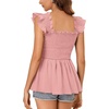 image:imageLYANER Womens Square Neck Ruffle Cap Short Sleeve Smocked Summer Peplum Top Babydoll Flowy Blouse TankSolid Pink