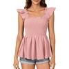 image:imageLYANER Womens Square Neck Ruffle Cap Short Sleeve Smocked Summer Peplum Top Babydoll Flowy Blouse TankSolid Pink
