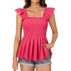 image:imageLYANER Womens Square Neck Ruffle Cap Short Sleeve Smocked Summer Peplum Top Babydoll Flowy Blouse TankSolid Rose