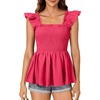 image:imageLYANER Womens Square Neck Ruffle Cap Short Sleeve Smocked Summer Peplum Top Babydoll Flowy Blouse TankSolid Rose