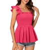 image:imageLYANER Womens Square Neck Ruffle Cap Short Sleeve Smocked Summer Peplum Top Babydoll Flowy Blouse TankSolid Rose