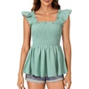 image:imageLYANER Womens Square Neck Ruffle Cap Short Sleeve Smocked Summer Peplum Top Babydoll Flowy Blouse TankSolid Sage Green