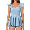image:imageLYANER Womens Square Neck Ruffle Cap Short Sleeve Smocked Summer Peplum Top Babydoll Flowy Blouse TankSolid Sky Blue