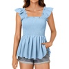 image:imageLYANER Womens Square Neck Ruffle Cap Short Sleeve Smocked Summer Peplum Top Babydoll Flowy Blouse TankSolid Sky Blue