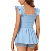 image:imageLYANER Womens Square Neck Ruffle Cap Short Sleeve Smocked Summer Peplum Top Babydoll Flowy Blouse TankSolid Sky Blue