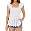 image:imageLYANER Womens Square Neck Ruffle Cap Short Sleeve Smocked Summer Peplum Top Babydoll Flowy Blouse TankSolid White
