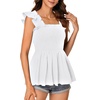 image:imageLYANER Womens Square Neck Ruffle Cap Short Sleeve Smocked Summer Peplum Top Babydoll Flowy Blouse TankSolid White