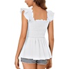 image:imageLYANER Womens Square Neck Ruffle Cap Short Sleeve Smocked Summer Peplum Top Babydoll Flowy Blouse TankSolid White