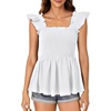 image:imageLYANER Womens Square Neck Ruffle Cap Short Sleeve Smocked Summer Peplum Top Babydoll Flowy Blouse TankSolid White