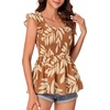 image:imageLYANER Womens Square Neck Ruffle Cap Short Sleeve Smocked Summer Peplum Top Babydoll Flowy Blouse TankTropical Caramel
