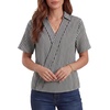 image:imageLYANER Womens Striped Collared V Neck Short Sleeve Loose Business Casual Blouse TopsBlack