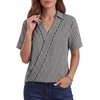 image:imageLYANER Womens Striped Collared V Neck Short Sleeve Loose Business Casual Blouse TopsBlack