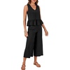 image:imageLYANER Womens Summer 2 Piece Outfits Peplum Ruffle Sleeveless Babydoll Tank Top Capri Wide Leg Pants SetSolid Black