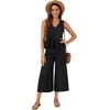 image:imageLYANER Womens Summer 2 Piece Outfits Peplum Ruffle Sleeveless Babydoll Tank Top Capri Wide Leg Pants SetSolid Black
