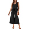image:imageLYANER Womens Summer 2 Piece Outfits Peplum Ruffle Sleeveless Babydoll Tank Top Capri Wide Leg Pants SetSolid Black