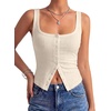 image:imageLYANER Womens Summer Cute Tops Square Neck Sleeveless Eyelet Button Down Tank Top BlousesBeige