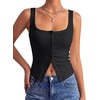 image:imageLYANER Womens Summer Cute Tops Square Neck Sleeveless Eyelet Button Down Tank Top BlousesBlack