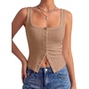 image:imageLYANER Womens Summer Cute Tops Square Neck Sleeveless Eyelet Button Down Tank Top BlousesDark Khaki