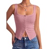 image:imageLYANER Womens Summer Cute Tops Square Neck Sleeveless Eyelet Button Down Tank Top BlousesDark Pink