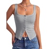 image:imageLYANER Womens Summer Cute Tops Square Neck Sleeveless Eyelet Button Down Tank Top BlousesGrey