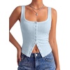 image:imageLYANER Womens Summer Cute Tops Square Neck Sleeveless Eyelet Button Down Tank Top BlousesLight Blue