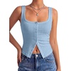image:imageLYANER Womens Summer Cute Tops Square Neck Sleeveless Eyelet Button Down Tank Top BlousesSky Blue