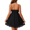 image:imageLYANER Womens Summer Sexy V Neck Spaghetti Strap Dress Ruched Tie Knot Front Short Flowy Mini DressesBlack