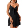 image:imageLYANER Womens Summer Sexy V Neck Spaghetti Strap Dress Ruched Tie Knot Front Short Flowy Mini DressesBlack
