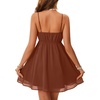 image:imageLYANER Womens Summer Sexy V Neck Spaghetti Strap Dress Ruched Tie Knot Front Short Flowy Mini DressesDark Brown