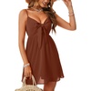 image:imageLYANER Womens Summer Sexy V Neck Spaghetti Strap Dress Ruched Tie Knot Front Short Flowy Mini DressesDark Brown