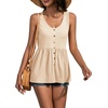 image:imageLYANER Womens Summer Sleeveless Peplum Button Ruffle Hem Flowy Babydoll Tank TopsBeige