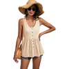 image:imageLYANER Womens Summer Sleeveless Peplum Button Ruffle Hem Flowy Babydoll Tank TopsBeige