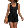 image:imageLYANER Womens Summer Sleeveless Peplum Button Ruffle Hem Flowy Babydoll Tank TopsBlack