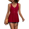 image:imageLYANER Womens Summer Sleeveless Peplum Button Ruffle Hem Flowy Babydoll Tank TopsBurgundy