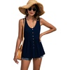 image:imageLYANER Womens Summer Sleeveless Peplum Button Ruffle Hem Flowy Babydoll Tank TopsDark Blue