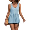 image:imageLYANER Womens Summer Sleeveless Peplum Button Ruffle Hem Flowy Babydoll Tank TopsLight Blue