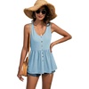image:imageLYANER Womens Summer Sleeveless Peplum Button Ruffle Hem Flowy Babydoll Tank TopsLight Blue
