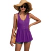 image:imageLYANER Womens Summer Sleeveless Peplum Button Ruffle Hem Flowy Babydoll Tank TopsPurple