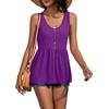 image:imageLYANER Womens Summer Sleeveless Peplum Button Ruffle Hem Flowy Babydoll Tank TopsPurple