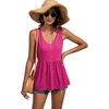 image:imageLYANER Womens Summer Sleeveless Peplum Button Ruffle Hem Flowy Babydoll Tank TopsRose