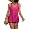 image:imageLYANER Womens Summer Sleeveless Peplum Button Ruffle Hem Flowy Babydoll Tank TopsRose