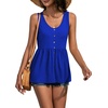 image:imageLYANER Womens Summer Sleeveless Peplum Button Ruffle Hem Flowy Babydoll Tank TopsRoyal Blue
