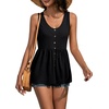 image:imageLYANER Womens Summer Sleeveless Peplum Button Ruffle Hem Flowy Babydoll Tank TopsSolid Black