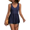 image:imageLYANER Womens Summer Sleeveless Peplum Button Ruffle Hem Flowy Babydoll Tank TopsSolid Navy
