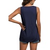 image:imageLYANER Womens Summer Sleeveless Peplum Button Ruffle Hem Flowy Babydoll Tank TopsSolid Navy