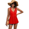 image:imageLYANER Womens Summer Sleeveless Peplum Button Ruffle Hem Flowy Babydoll Tank TopsSolid Red
