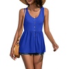 image:imageLYANER Womens Summer Sleeveless Peplum Button Ruffle Hem Flowy Babydoll Tank TopsSolid Royal Blue