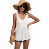 image:imageLYANER Womens Summer Sleeveless Peplum Button Ruffle Hem Flowy Babydoll Tank TopsWhite